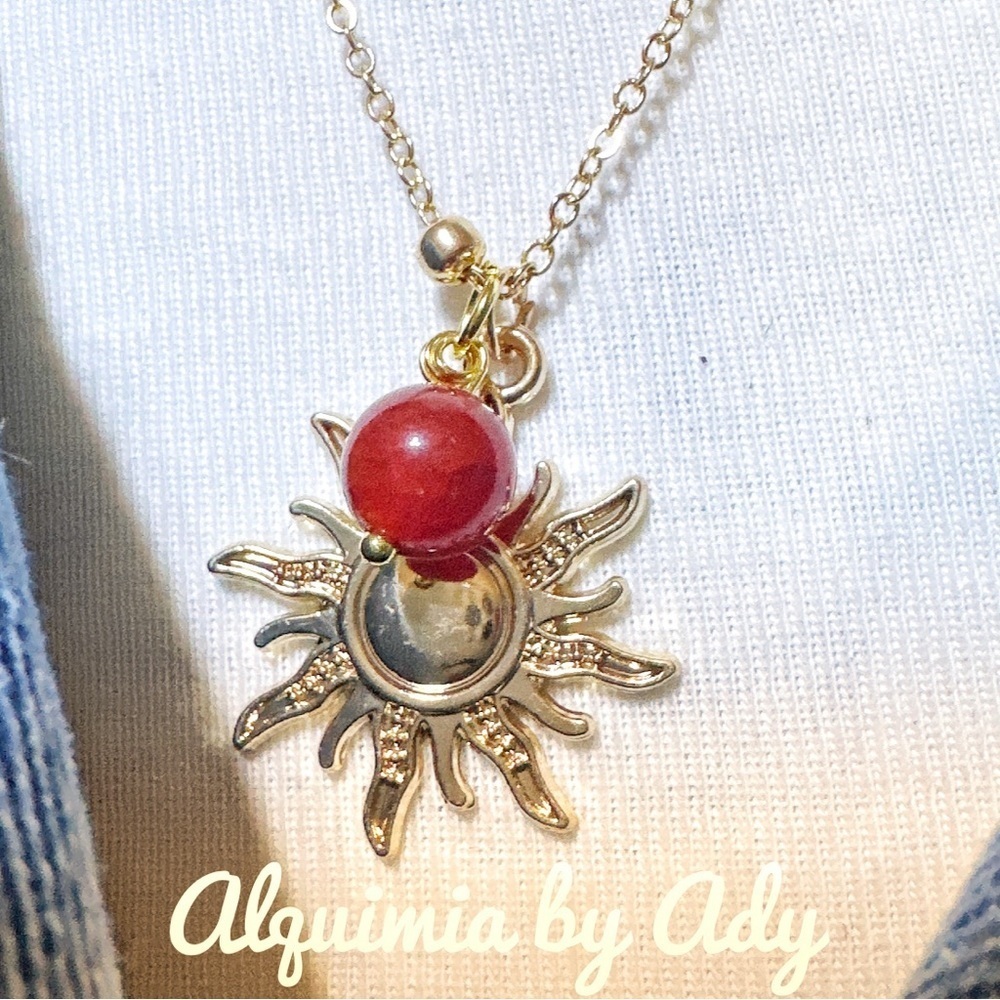 Untreated ruby Gold and Red Sun Necklace